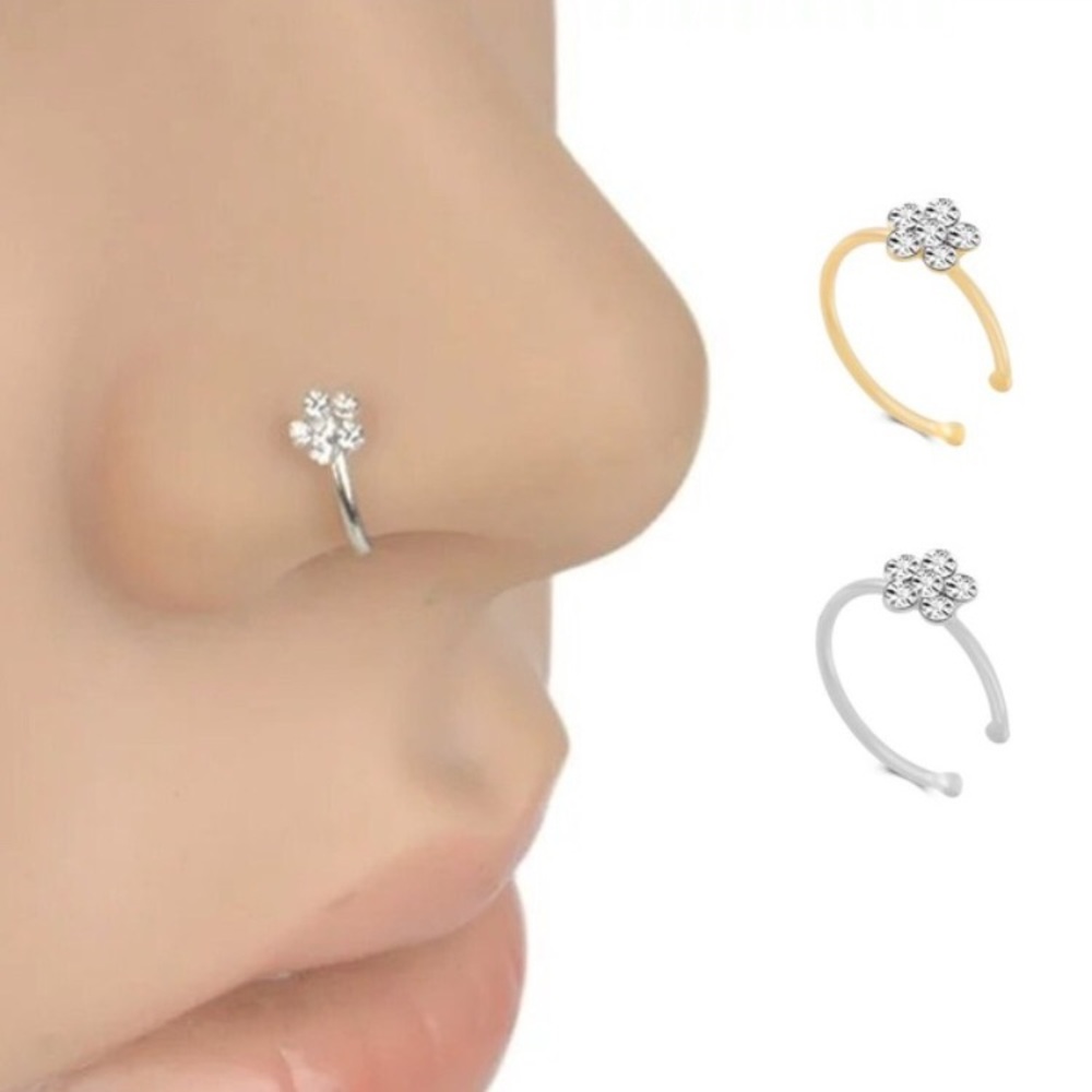 🌸 Pierce-less Faux floral flower rhinestone dainty nose ring 🌸